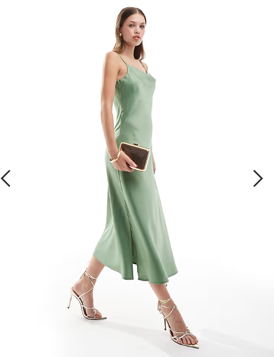 YAS satin cami maxi dress in green