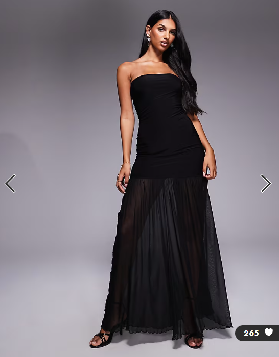 Fashionkilla exclusive double sculpted slinky bandeau flower applique sheer hem maxi dress in black