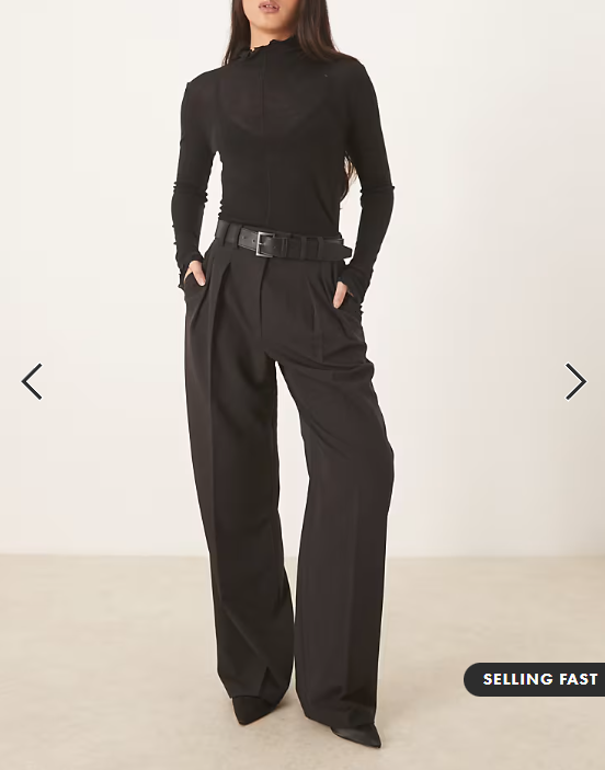 ASOS DESIGN tailored belted wide leg trousers with pleat detail in black
