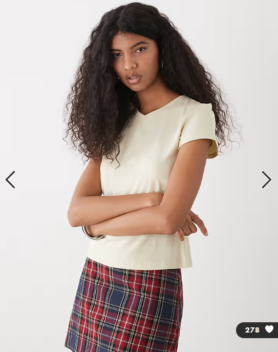 Weekday Fleur v-neck slim t-shirt in butter yellow