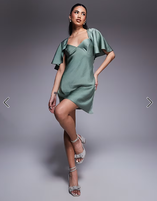 Asos Design - Cape Flutter Detail Mini Satin Dress