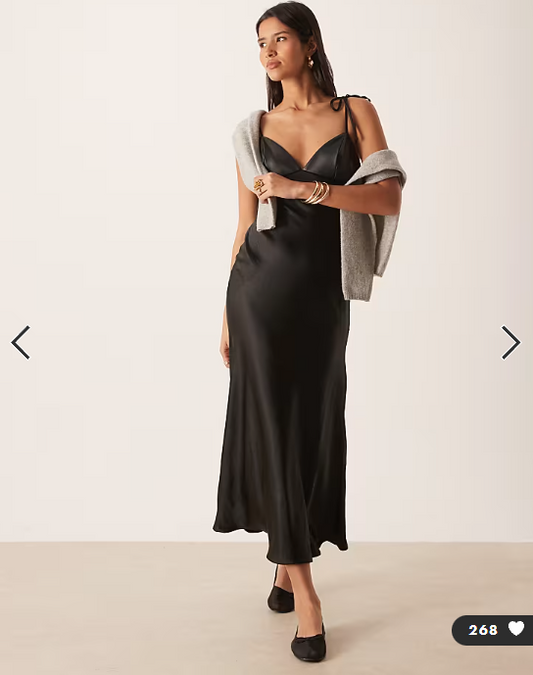 ASOS DESIGN hybrid satin cami slip midi dress with pu bust in black