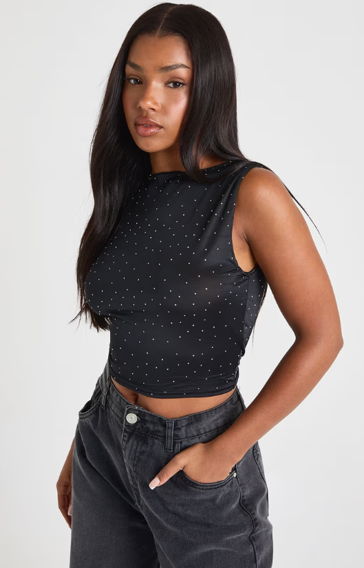 Boohoo - Hotfix Slinky Sleeveless Tank Top - black