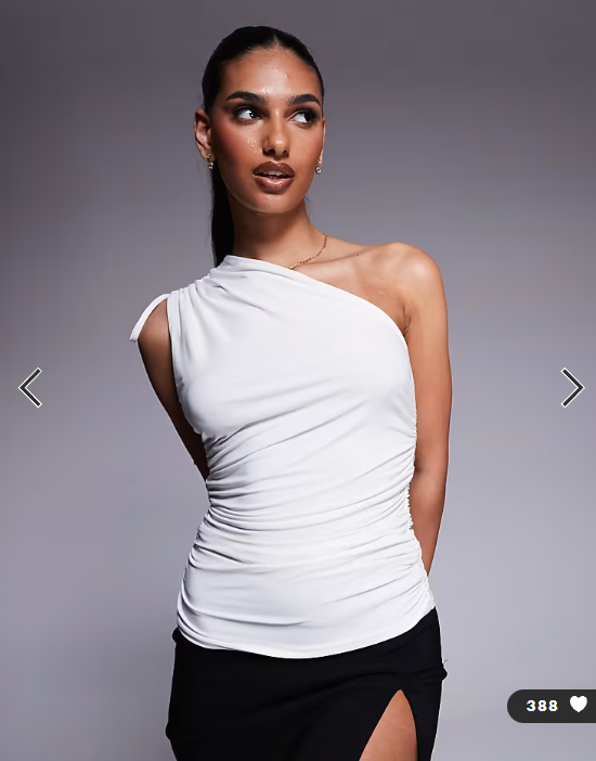 Kaiia exclusive double layered slinky tie one shoulder top in white