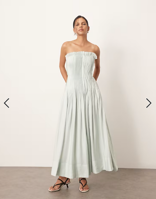 ARRANGE pintuck organdy dropped waist bandeau midi dress in light blue