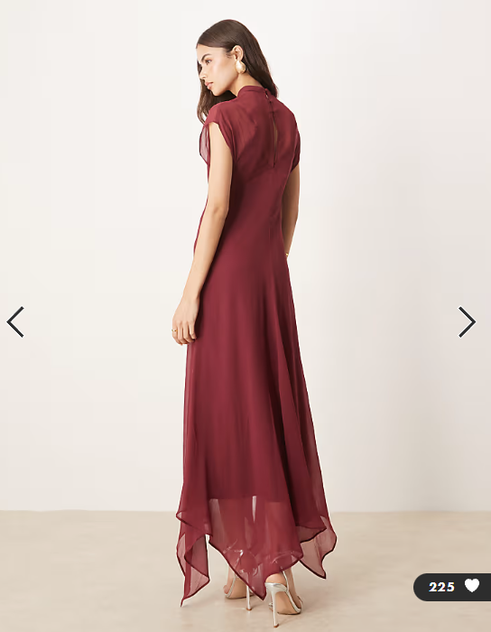 ASOS DESIGN Tall high neck hanky hem chiffon maxi dress in dark cherry
