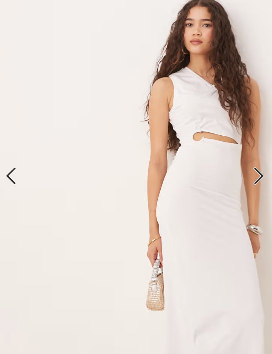 ASOS DESIGN sleeveless cut out ring trim detail midi dress in white