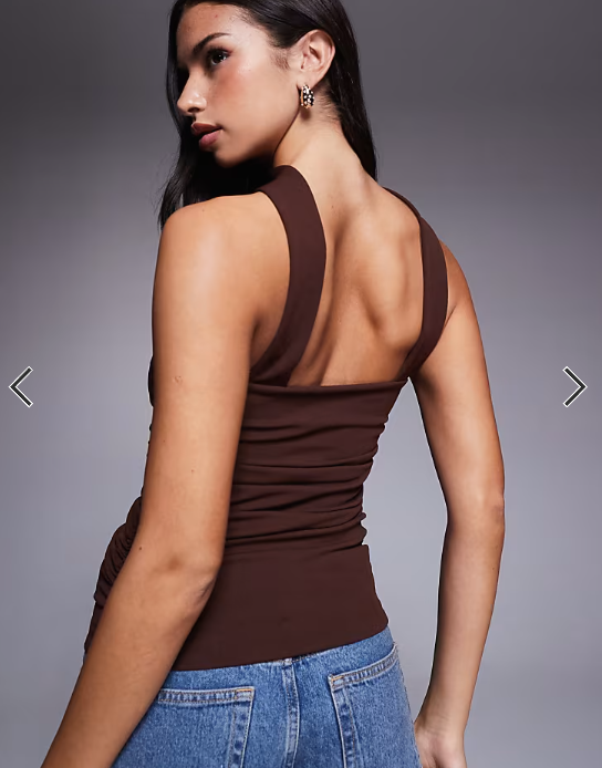ASOS DESIGN longline structured bandeau top with scarf neck detail in chocolate