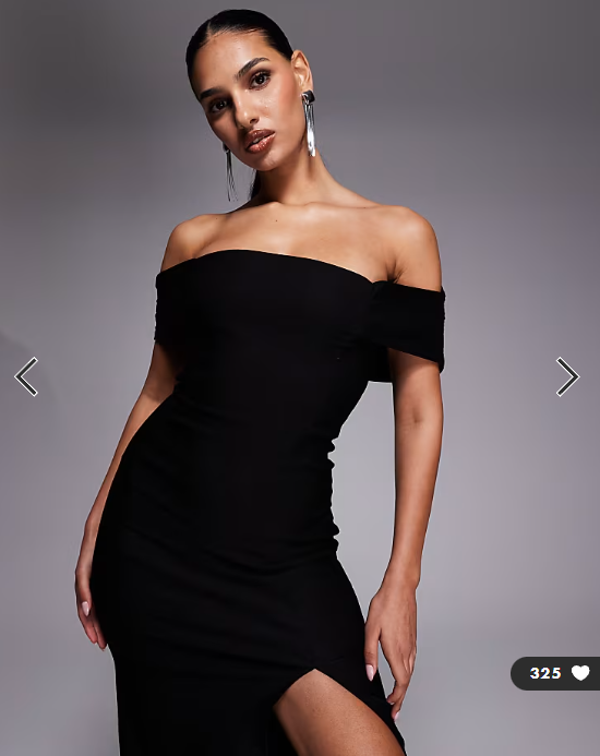 Asos Vesper bengaline deep bardot bodycon thigh split maxi dress in black
