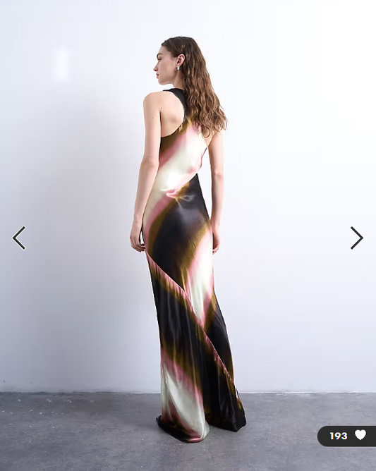 Topshop racer neck satin bias maxi dress in ombre stripe