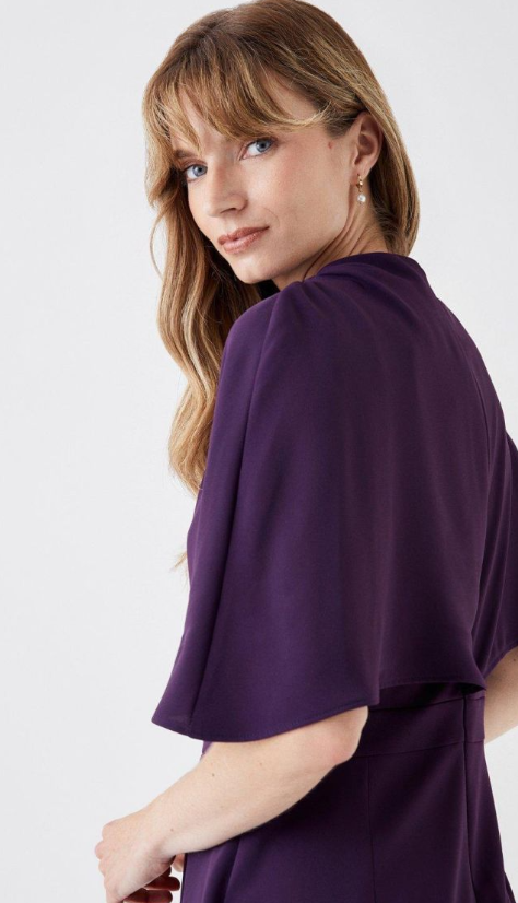 Tulip Cape Lightweight Crepe Midi Dress