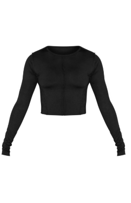 Petite Black Seam Detail Long Sleeve Top