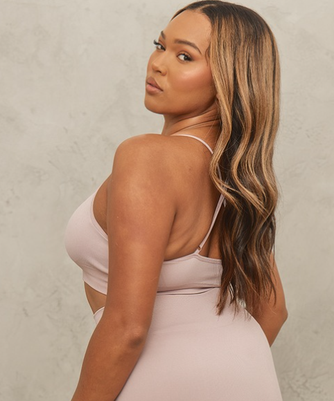 Dusty Pink Plus Basic Seamless Padded Sports Bra