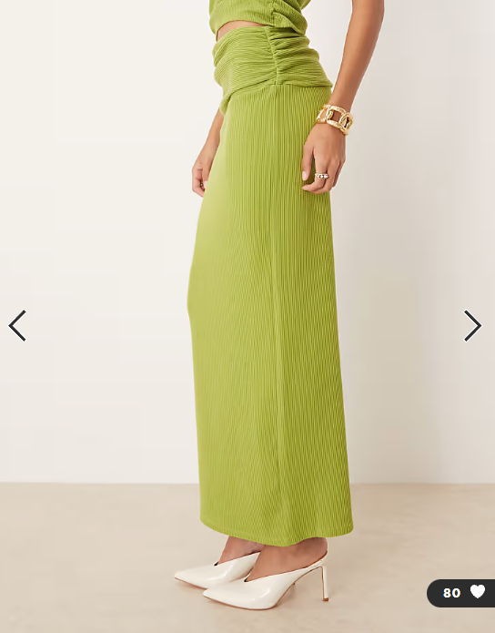 ASOS DESIGN ruched waist textured rib column maxi skirt in green
