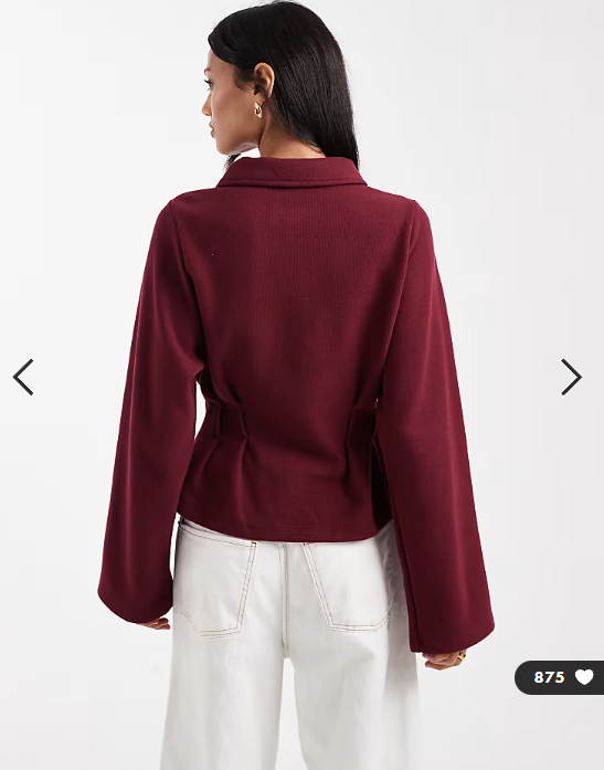 ASOS DESIGN Supersoft corset waist rugby tee in burgundy