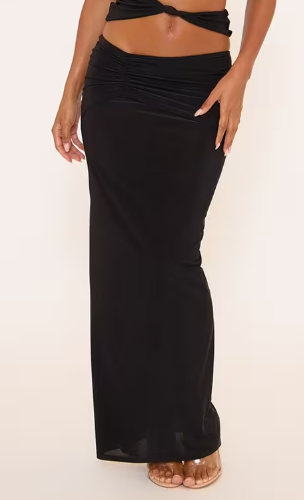 Ego - Mid Rise Ruched Detail Maxi Skirt In Black