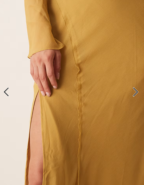 ASOS DESIGN fallen shoulder midi dress with seaming details and tie belt in mustard gold