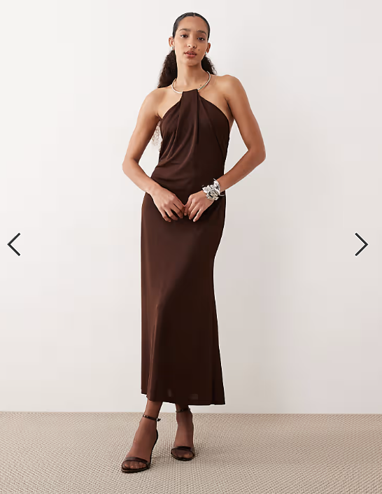 Mango maxi dress with ring detail in brown