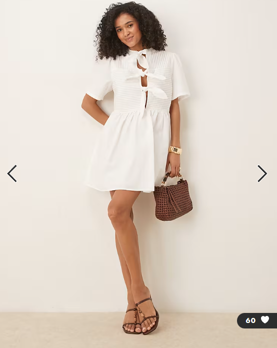 Ghospell bow front smock mini dress in white