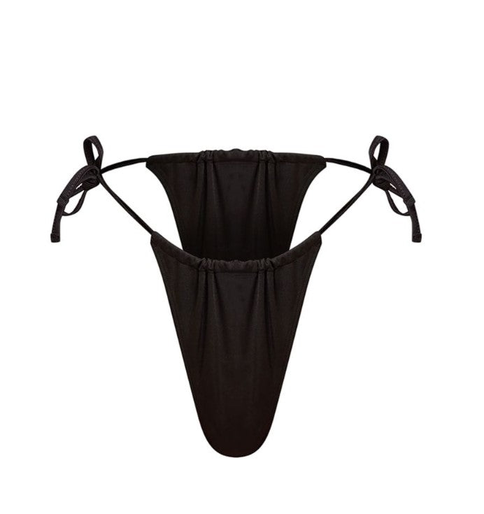 Black Micro Ruched Tie Side Bikini Bottoms