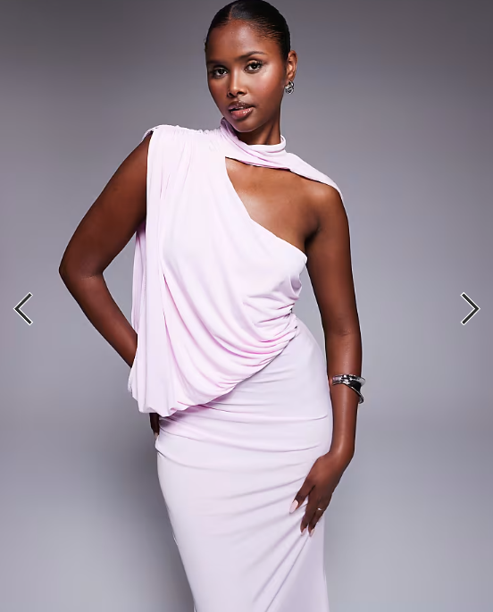 ASOS DESIGN one shoulder drape maxi dress with cape detail in lilac