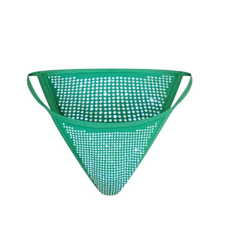 Bright Green Diamante Studded Bikini Bottoms