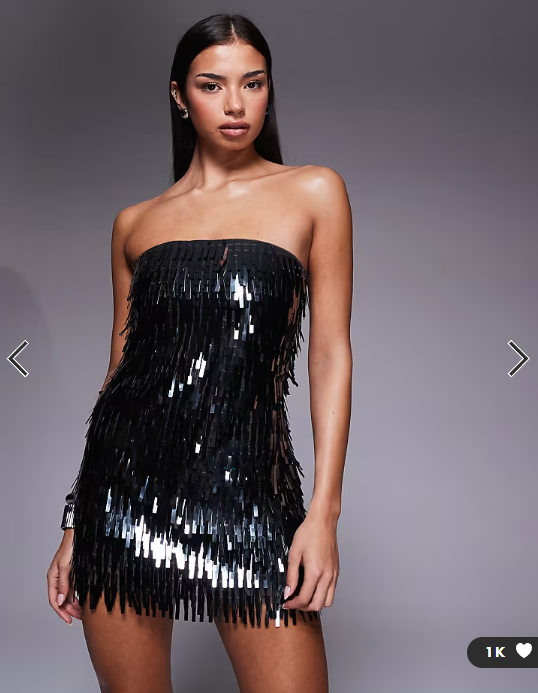 Abercrombie & Fitch strapless scarlett skort dress in black fringe sequins
