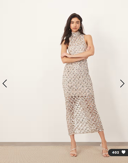 ARRANGE geo cut work embellished high neck column maxi dress in silver
