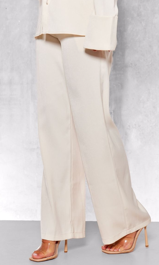 Cream Premium Mid Rise Wide Leg Trousers
