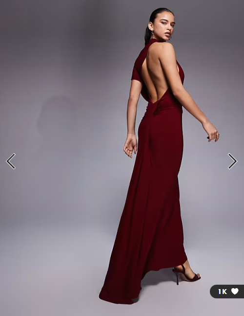 ASOS DESIGN slinky caped one shoulder cut out maxi dress with open back in burgundy