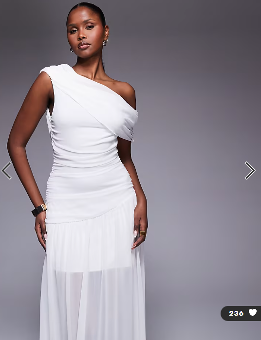 Fashionkilla exclusive chiffon off shoulder asymmetric hem gathered sheer hem maxi dress in white