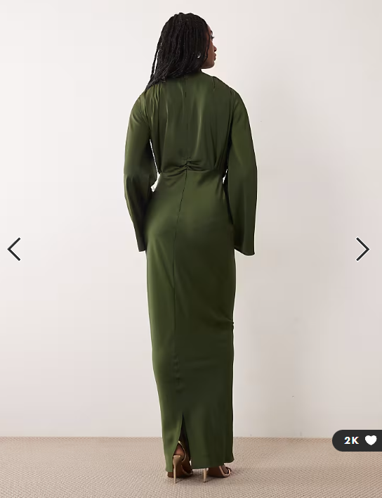 ASOS DESIGN Tall flute sleeve draped maxi dress in khaki