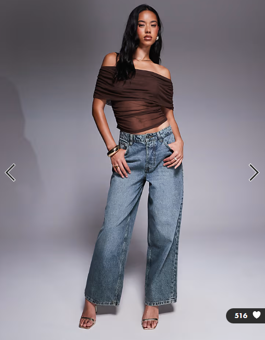 ASOS DESIGN mesh fold over ruched off shoulder top in chocolate
