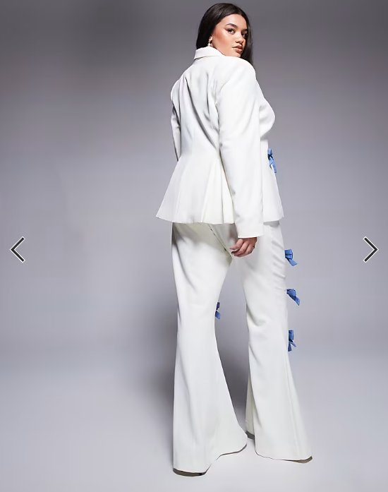 ASOS LUXE Curve co-ord tailored trouser with denim bows in cream