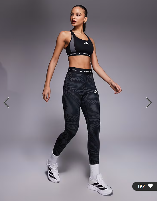 adidas Training Tech Fit mid support sports bra in black colourblock