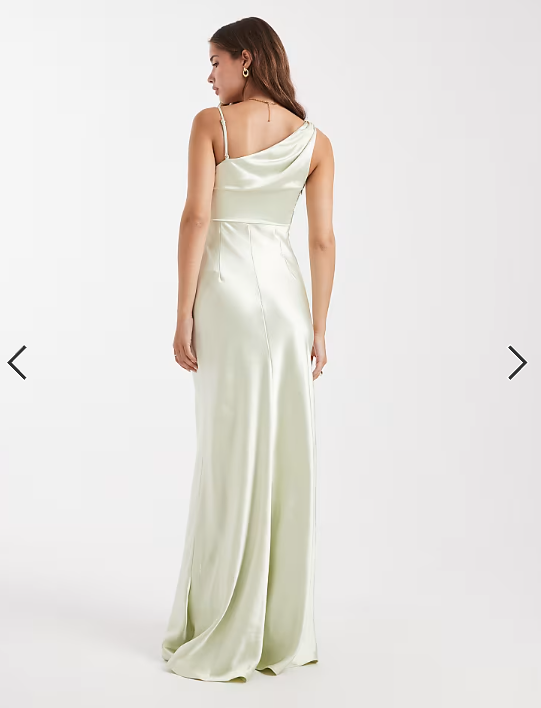 Six Stories Bridesmaid asymmetric cowl satin maxi dress in mint green
