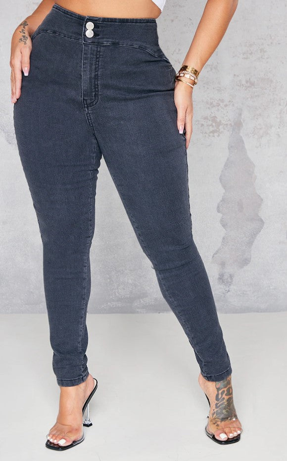 Shape Charcoal Branded Trim Bum Contour Skinny Jeans