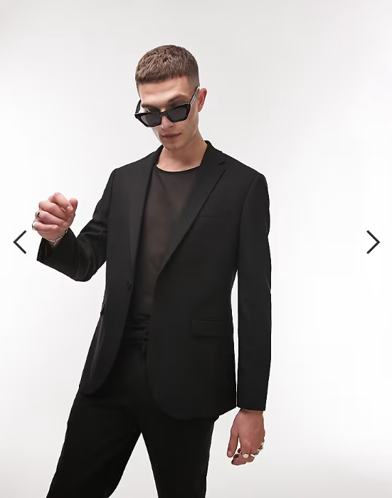 Topman stretch slim textured suit jacket in black