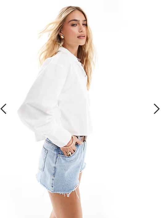 ASOS DESIGN poplin crop cinch waist shirt in white