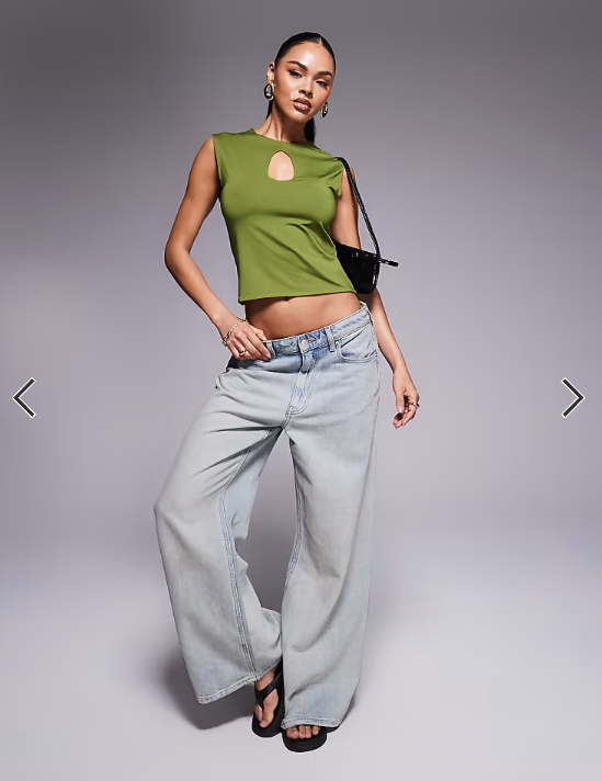 ASOS DESIGN keyhole tank top in slinky in khaki
