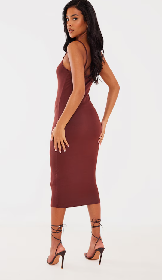 Tall Chocolate Crepe Strappy Midi Dress