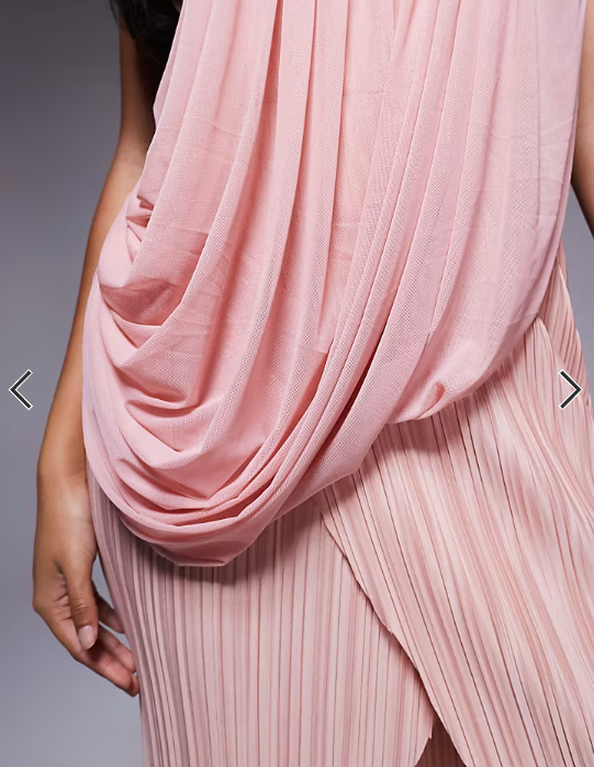 ASOS DESIGN Premium plisse drape maxi dress with cross strap neckline in light pink