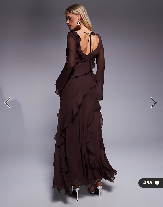 Forever New Petite chiffon ruffle bell sleeve maxi dress in chocolate