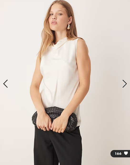 Mango satin look high neck draped sleeveless top in white