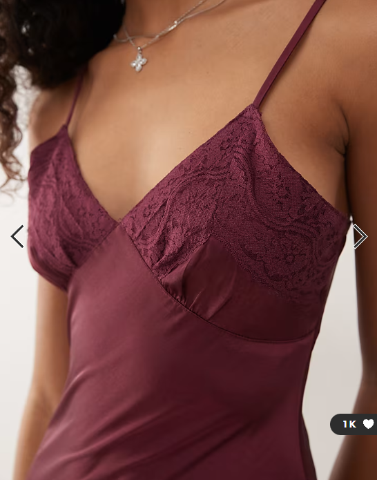 Reclaimed Vintage maxi cami satin slip dress with lace trims in fig
