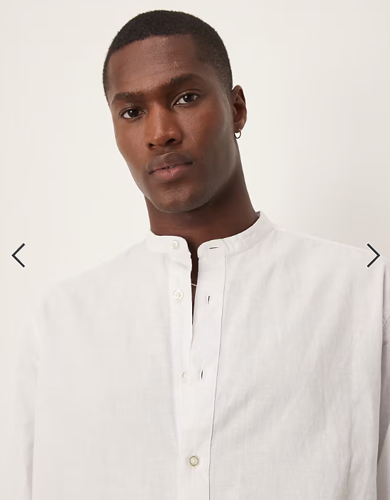 Selected long sleeve band collar linen blend shirt in white