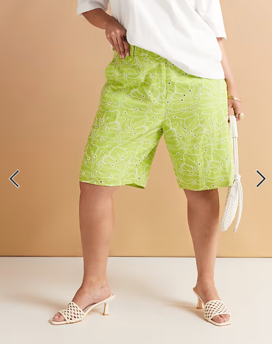 ASOS DESIGN Curve bermuda shorts with all over embroidery in lime