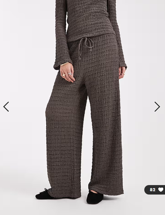 ASOS DESIGN mix & match textured tie waist wide leg trousers in dark grey
