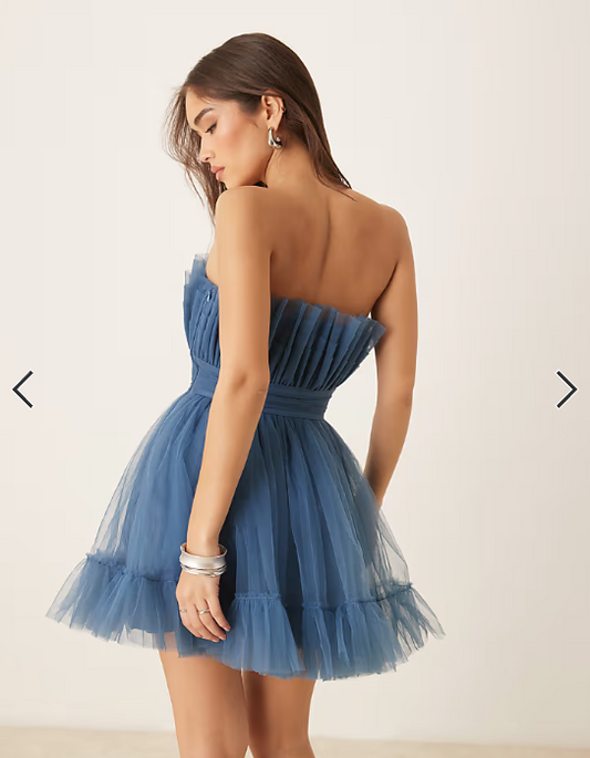 Lace & Beads bandeau structured mini dress in ethereal blue