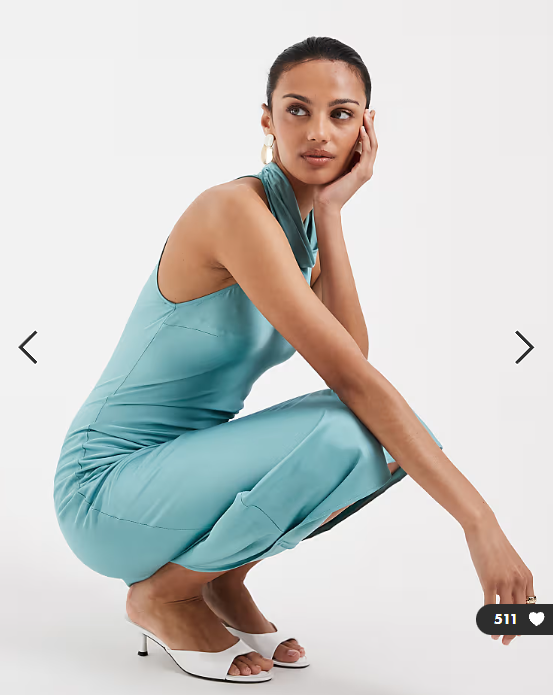 & Other Stories high neck sleeveless satin maxi dress in light turquoise blue